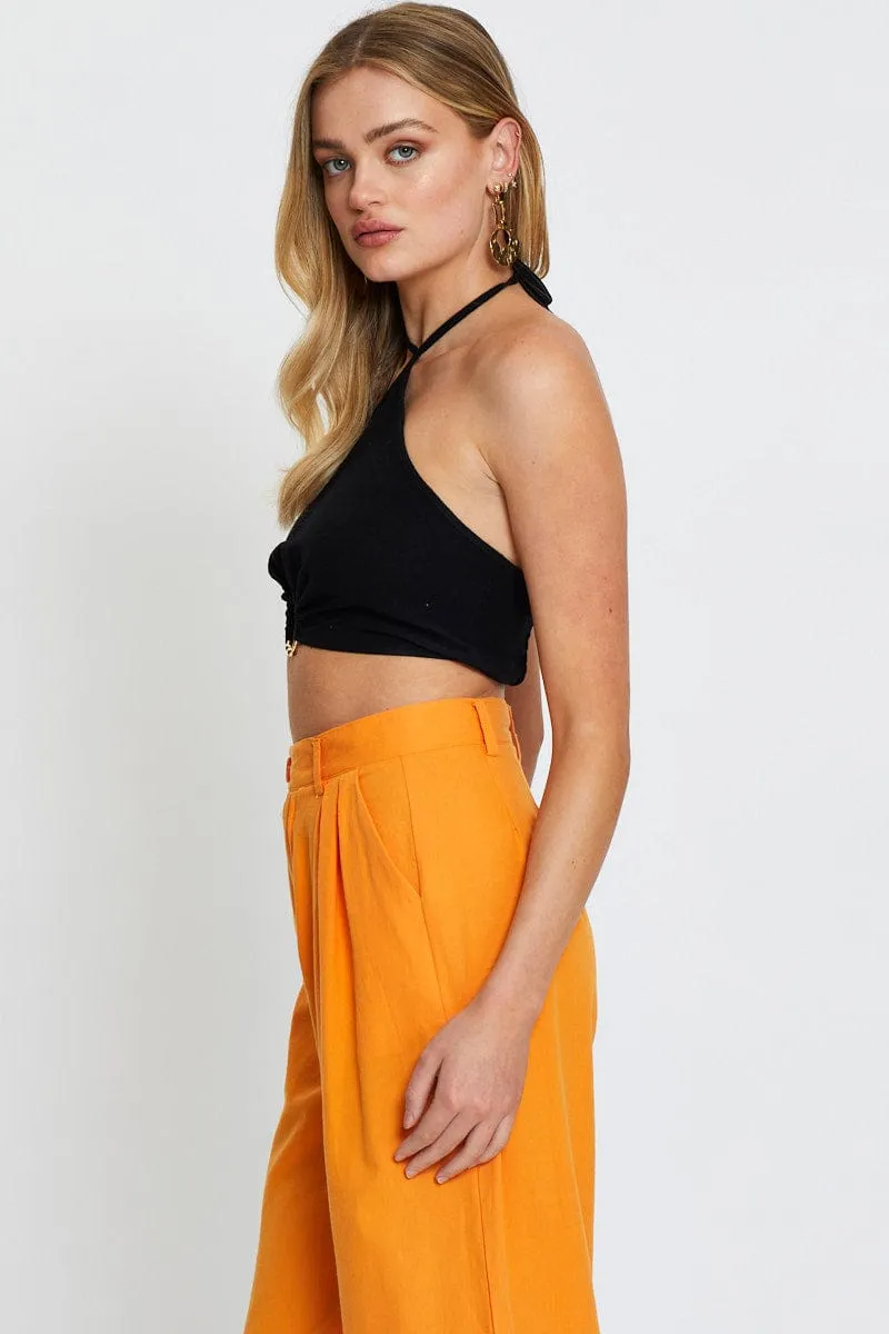 Black Crop Top Sleeveless Halter