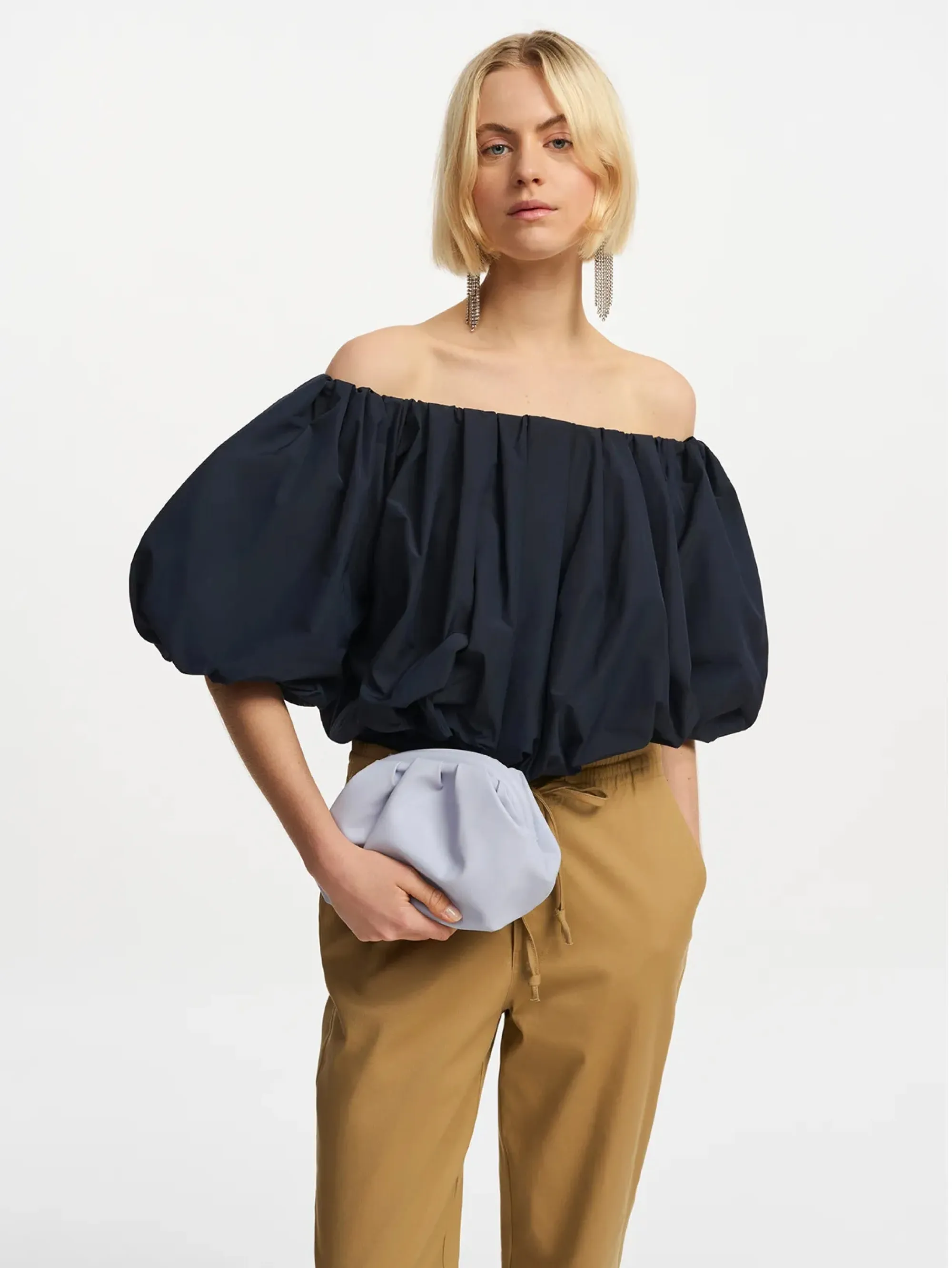 Blue Bardot Neck Bodysuit
