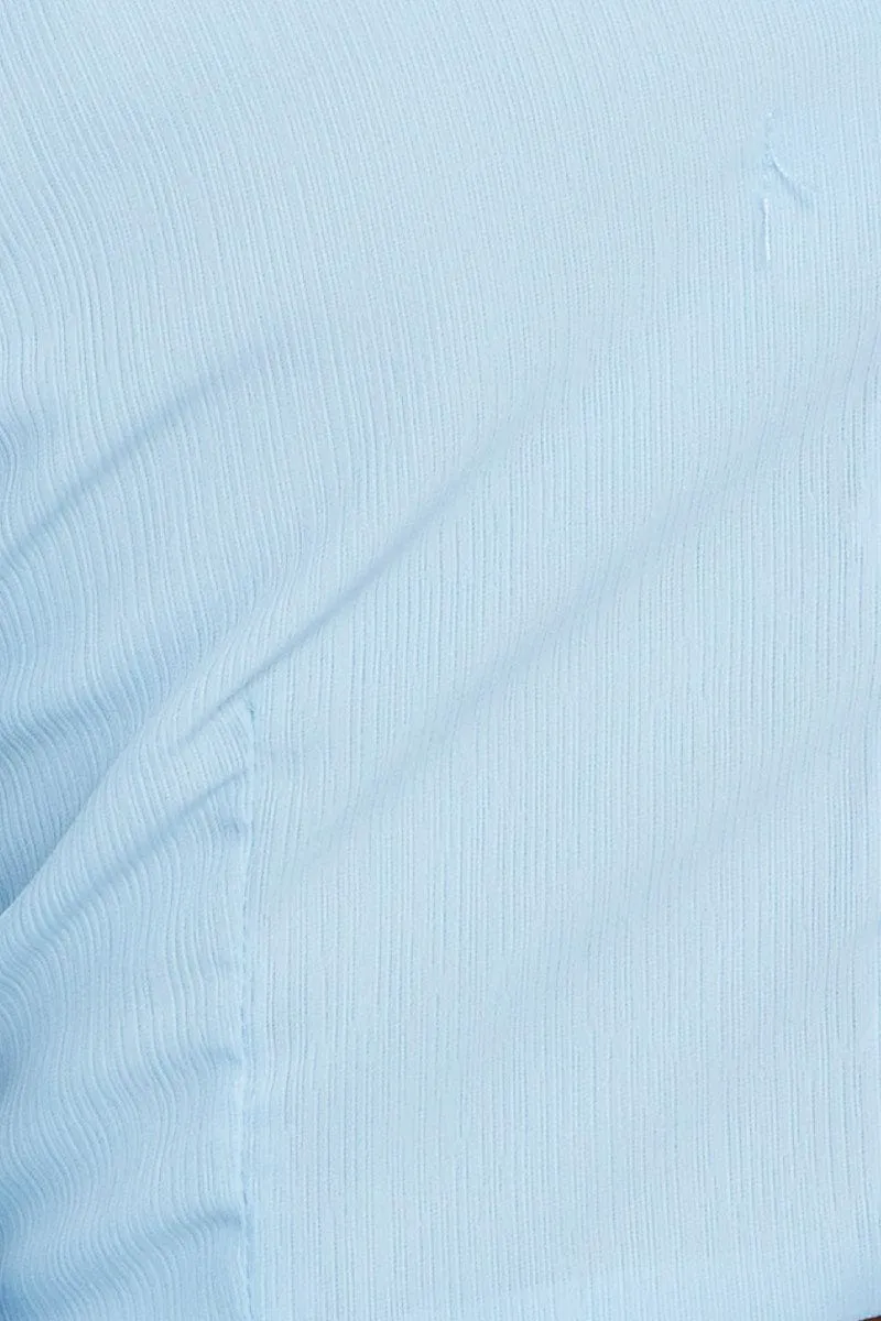 Blue Wrap Top Off Shoulder Crop