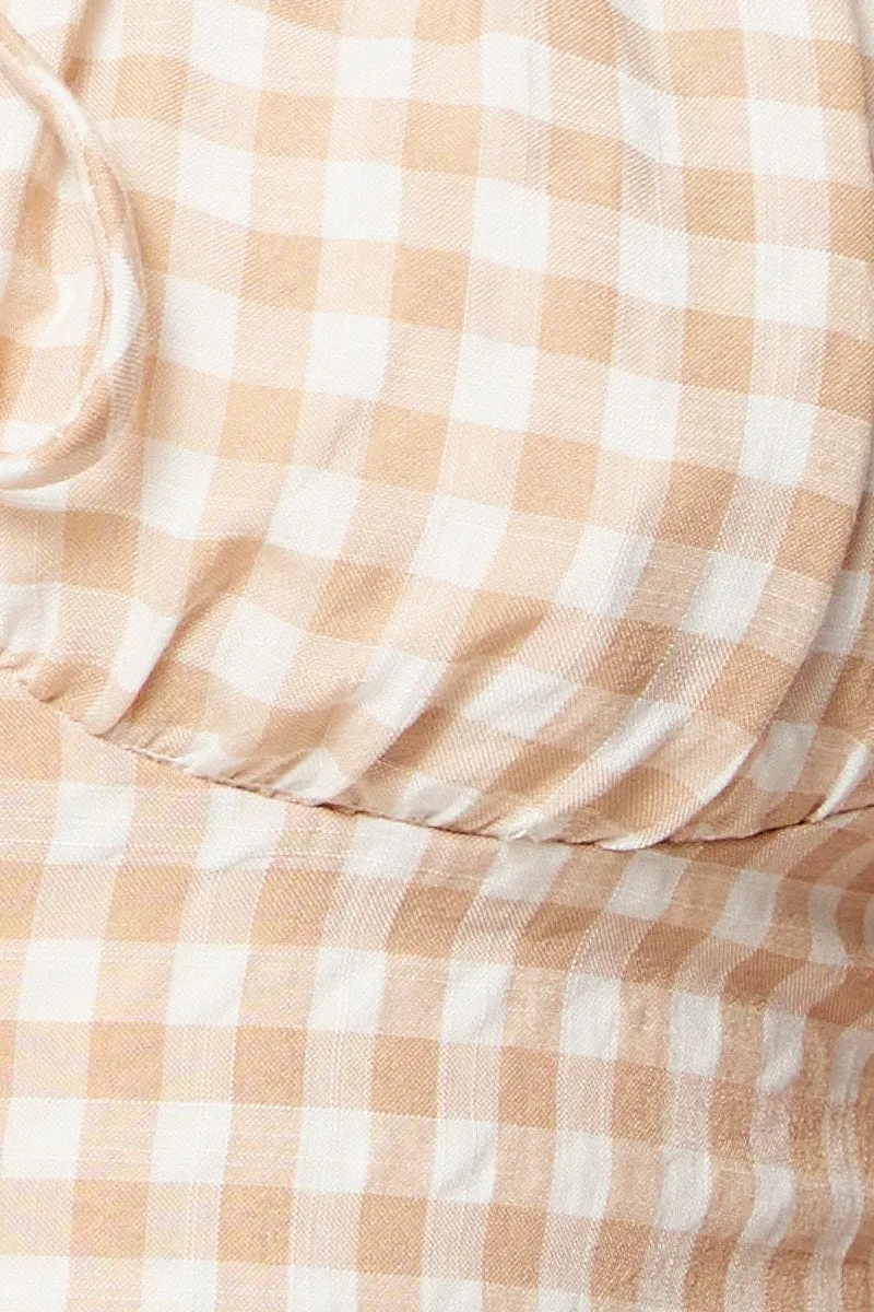 Check Crop Top Long Sleeve Sweetheart