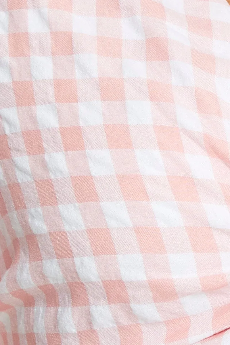 Check Crop Top Short Sleeve Square Neck