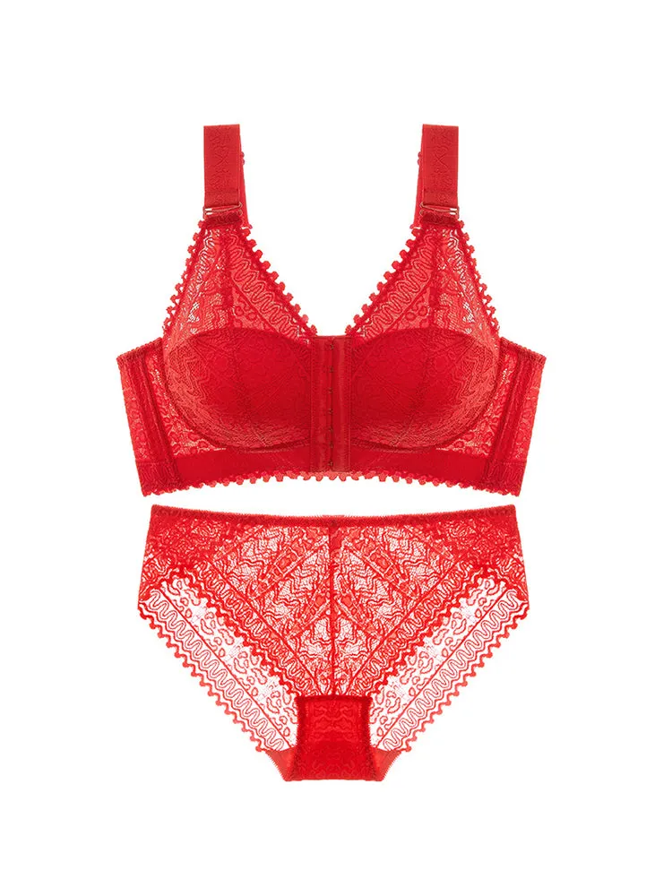 Comfort Front Closure Wire-Free Minimizer Bra and Panty Sets