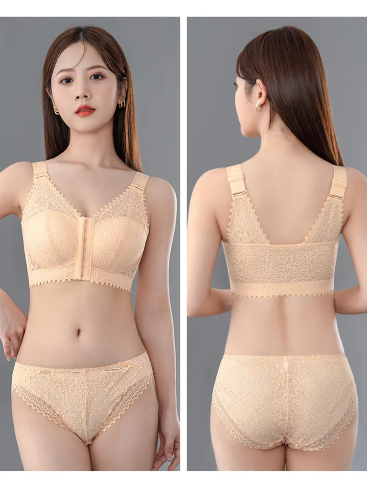 Comfort Front Closure Wire-Free Minimizer Bra and Panty Sets