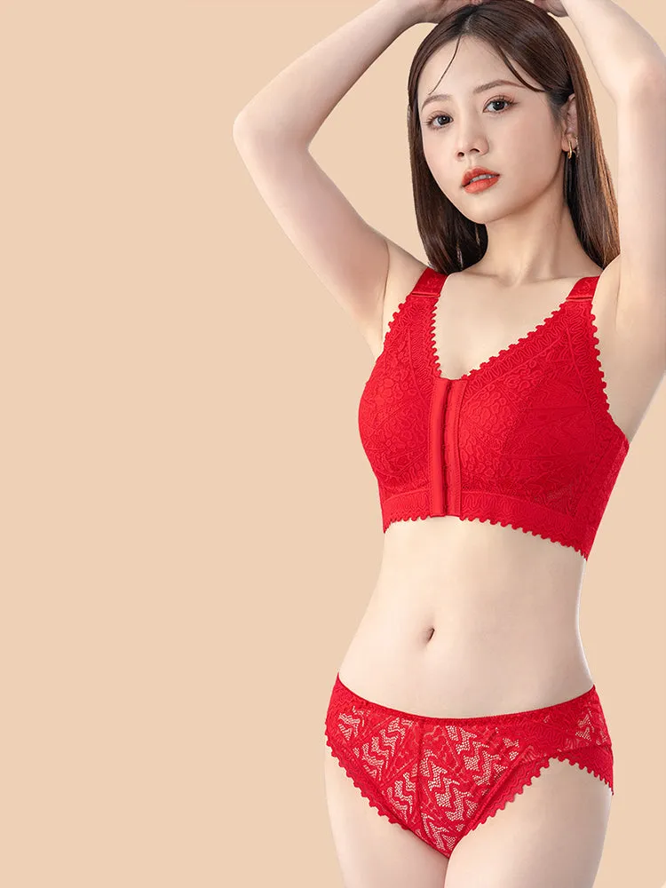 Comfort Front Closure Wire-Free Minimizer Bra and Panty Sets