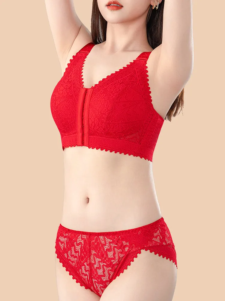 Comfort Front Closure Wire-Free Minimizer Bra and Panty Sets