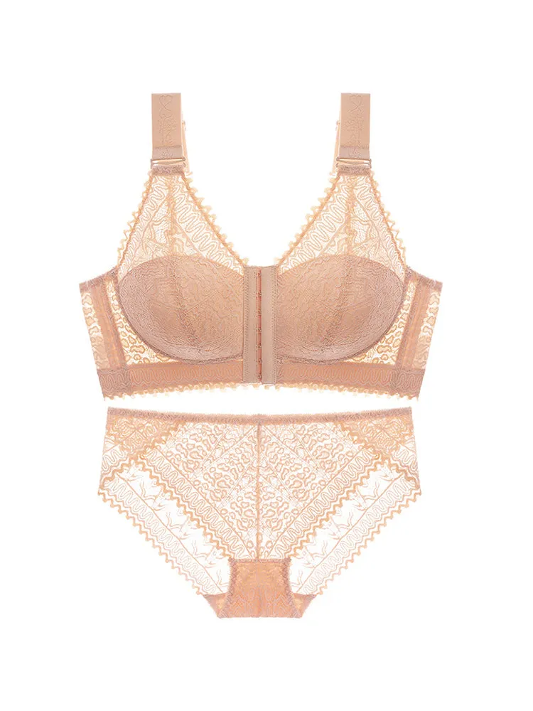 Comfort Front Closure Wire-Free Minimizer Bra and Panty Sets