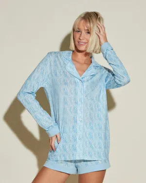 Conjunto De Pijama Estampado Con Camisa De Manga Larga Y Pantalones Cortos