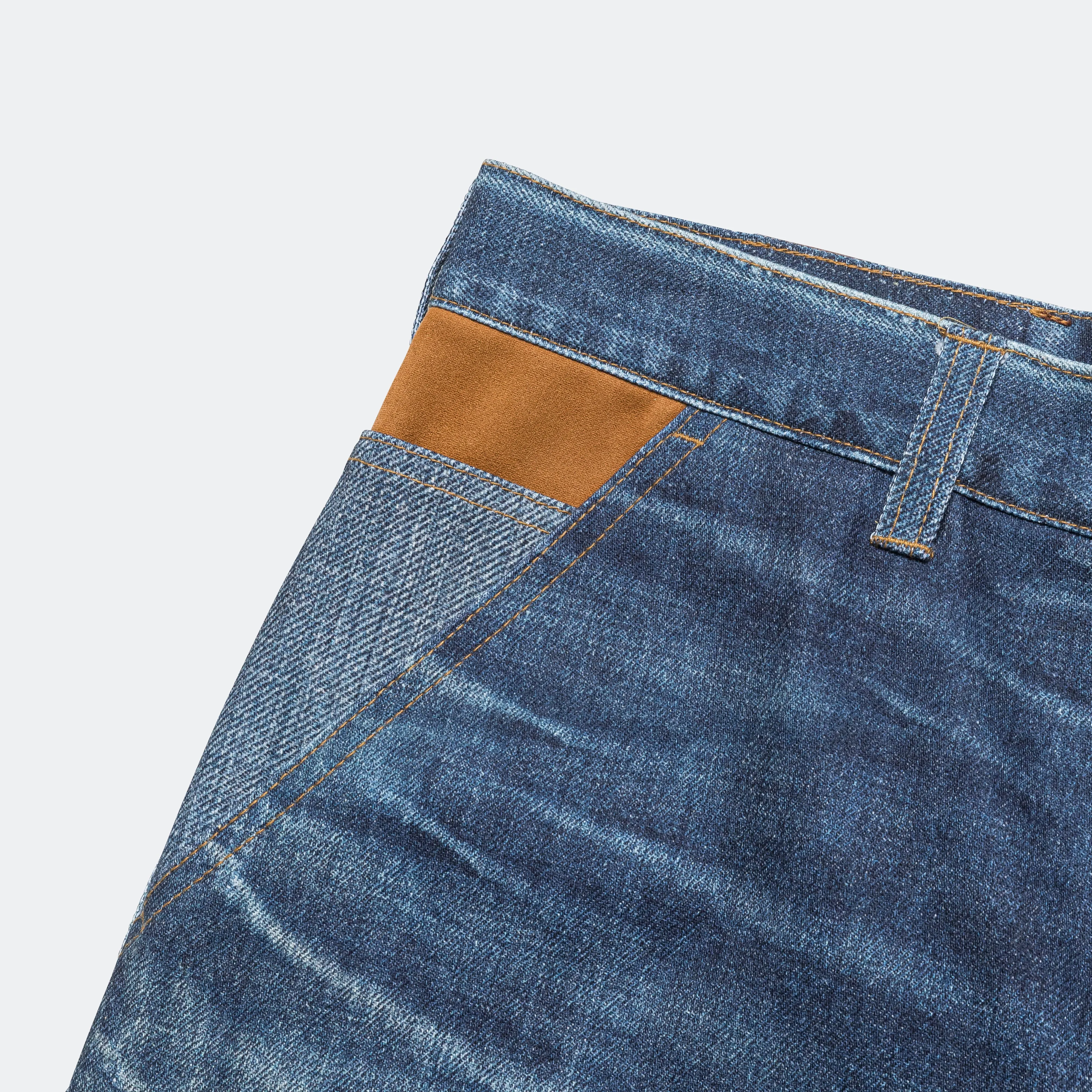 Denim Double Knee Shorts - Blue