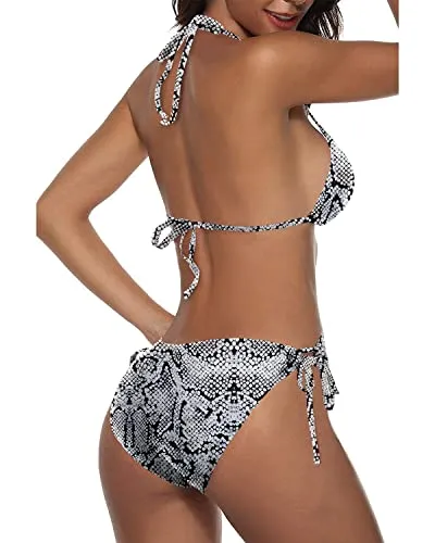 Double Rise And Scrunch At Back Bikini Bottom 2 Piece Bikini Sets-Orange Snake Print
