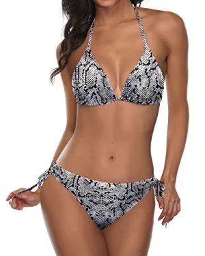 Double Rise And Scrunch At Back Bikini Bottom 2 Piece Bikini Sets-Orange Snake Print