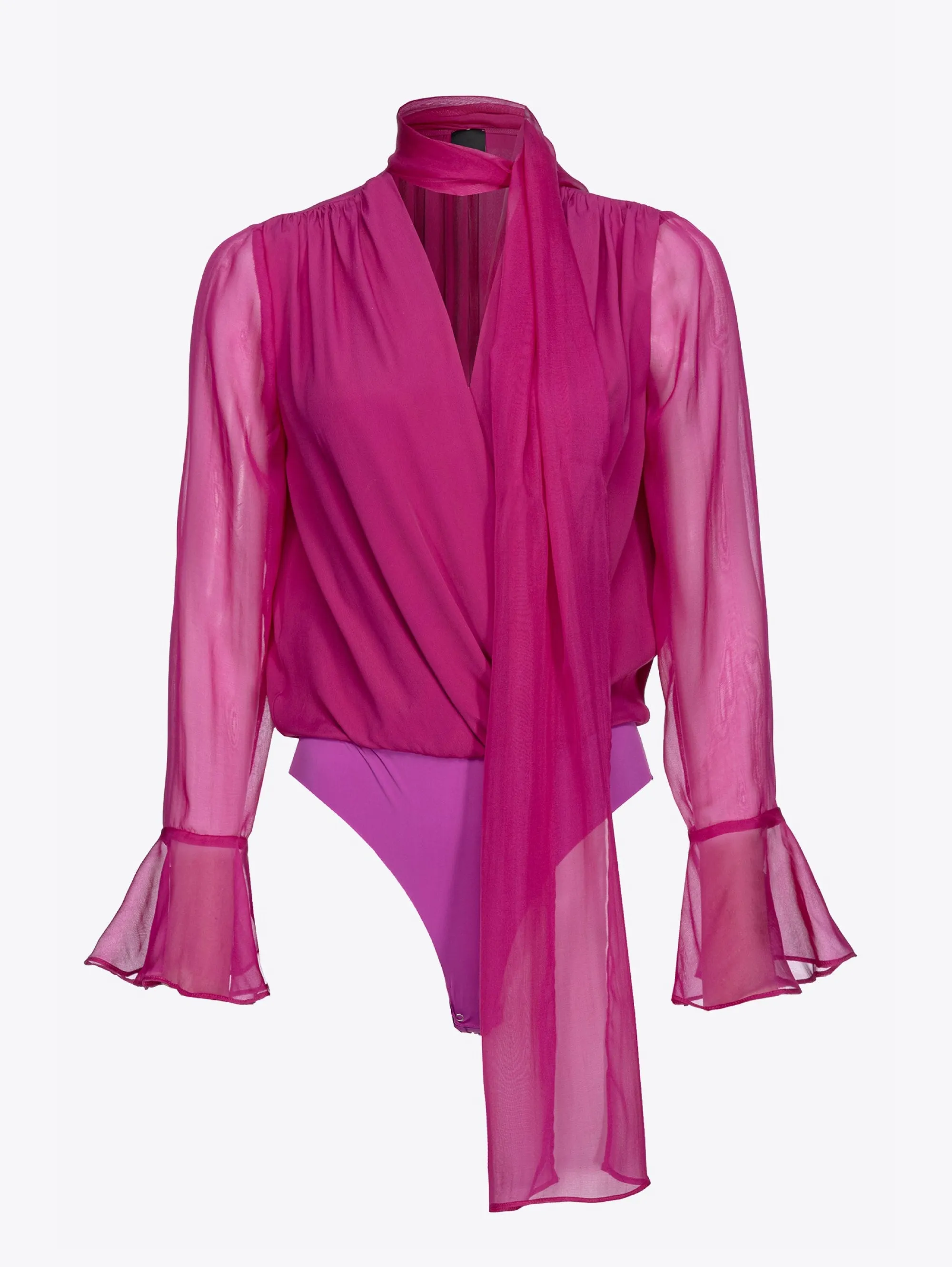 Draped Bodysuit in Purple Chiffon