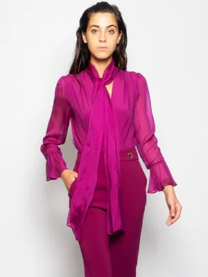 Draped Bodysuit in Purple Chiffon