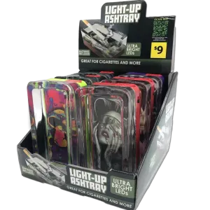 Glass Ashtray with LED Light Up Design - 6 Per Retail Ready Wholesale Display 41473