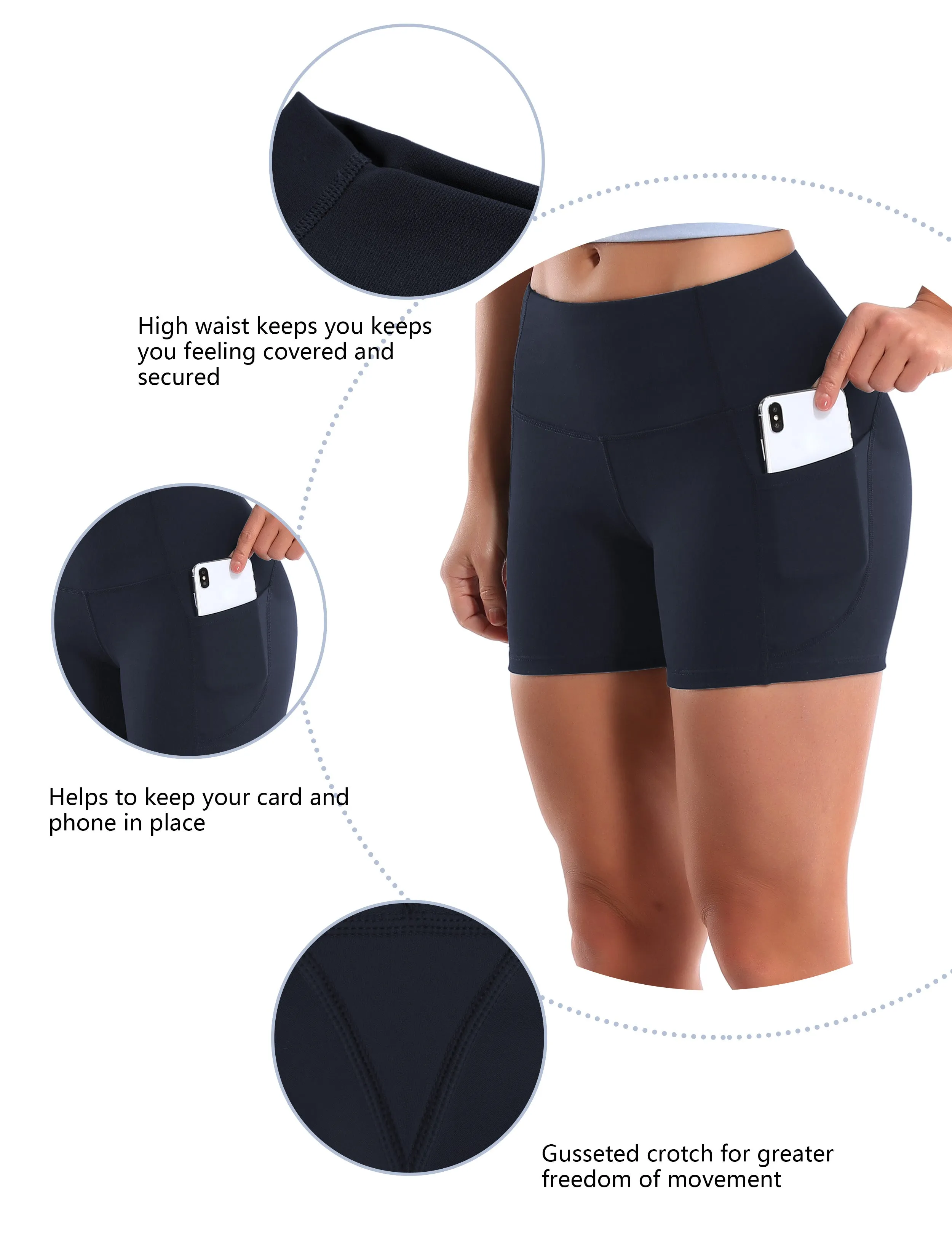High Waist Side Pockets Gym Shorts darkblue_Gym