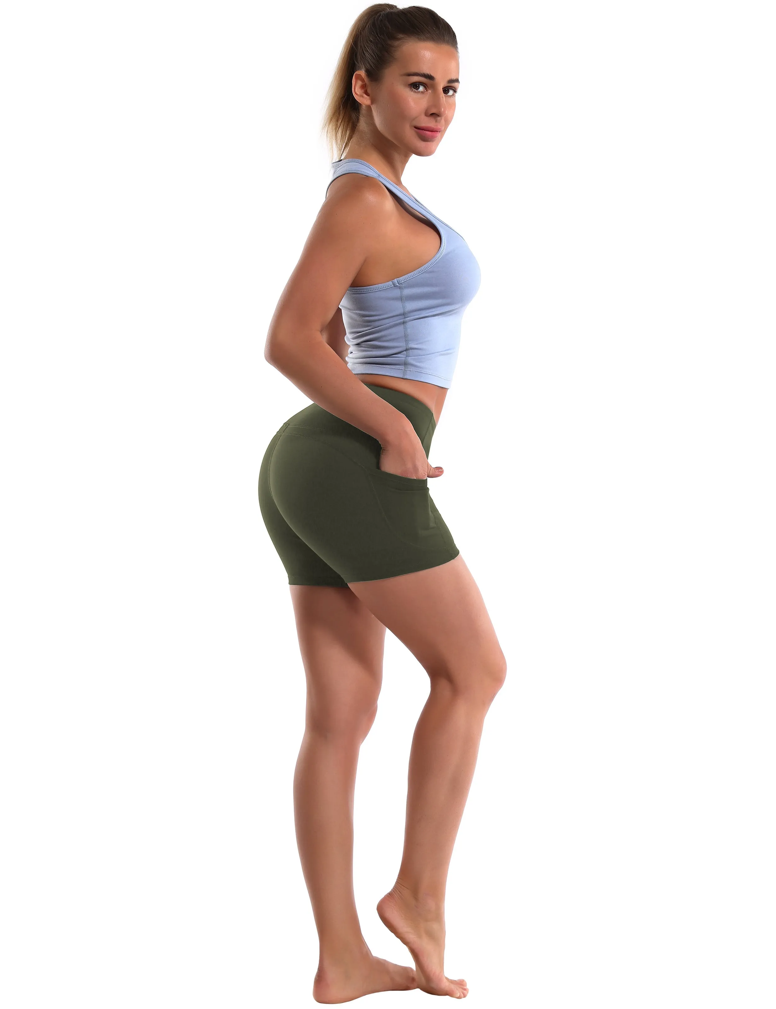 High Waist Side Pockets Gym Shorts green_Gym