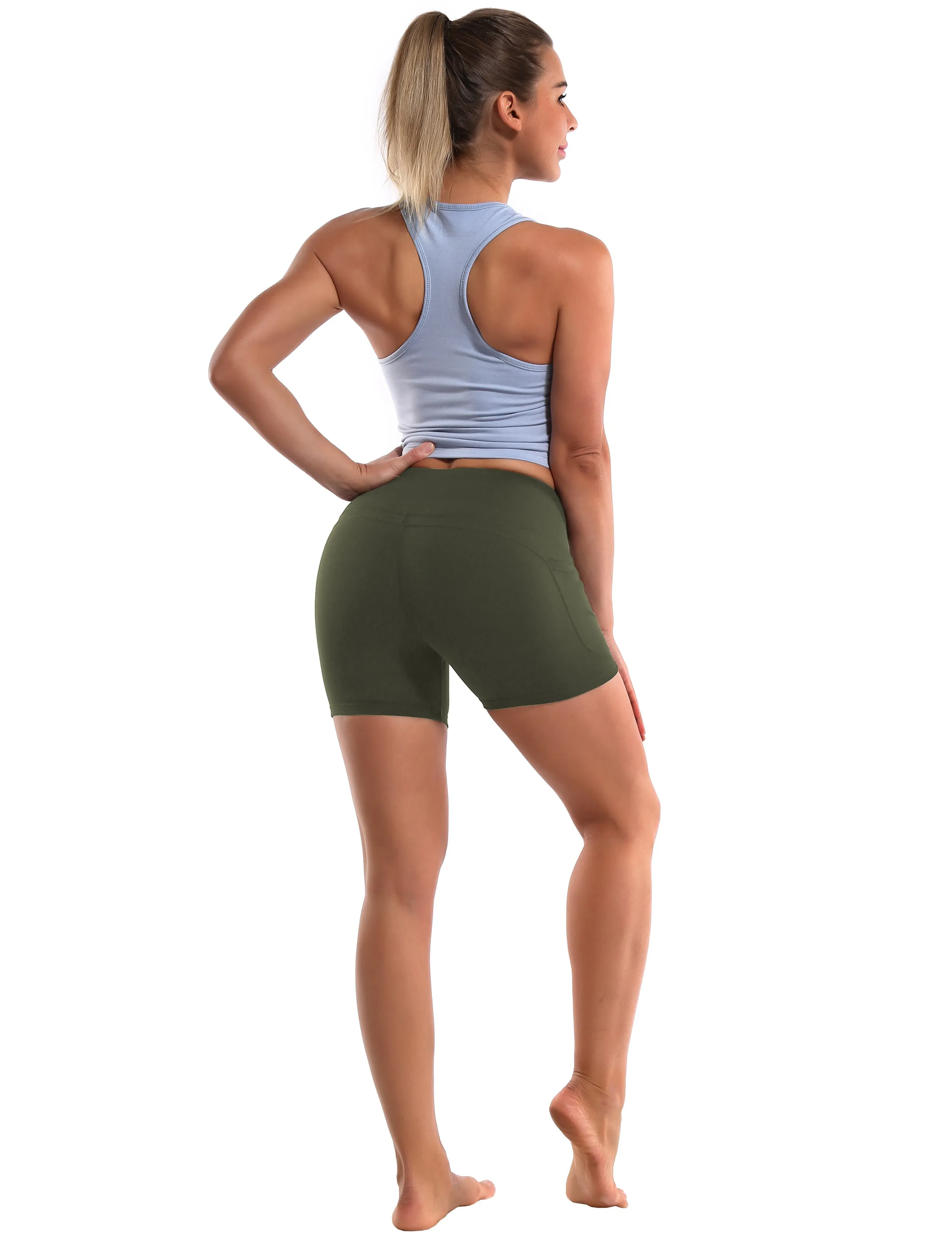 High Waist Side Pockets Gym Shorts green_Gym
