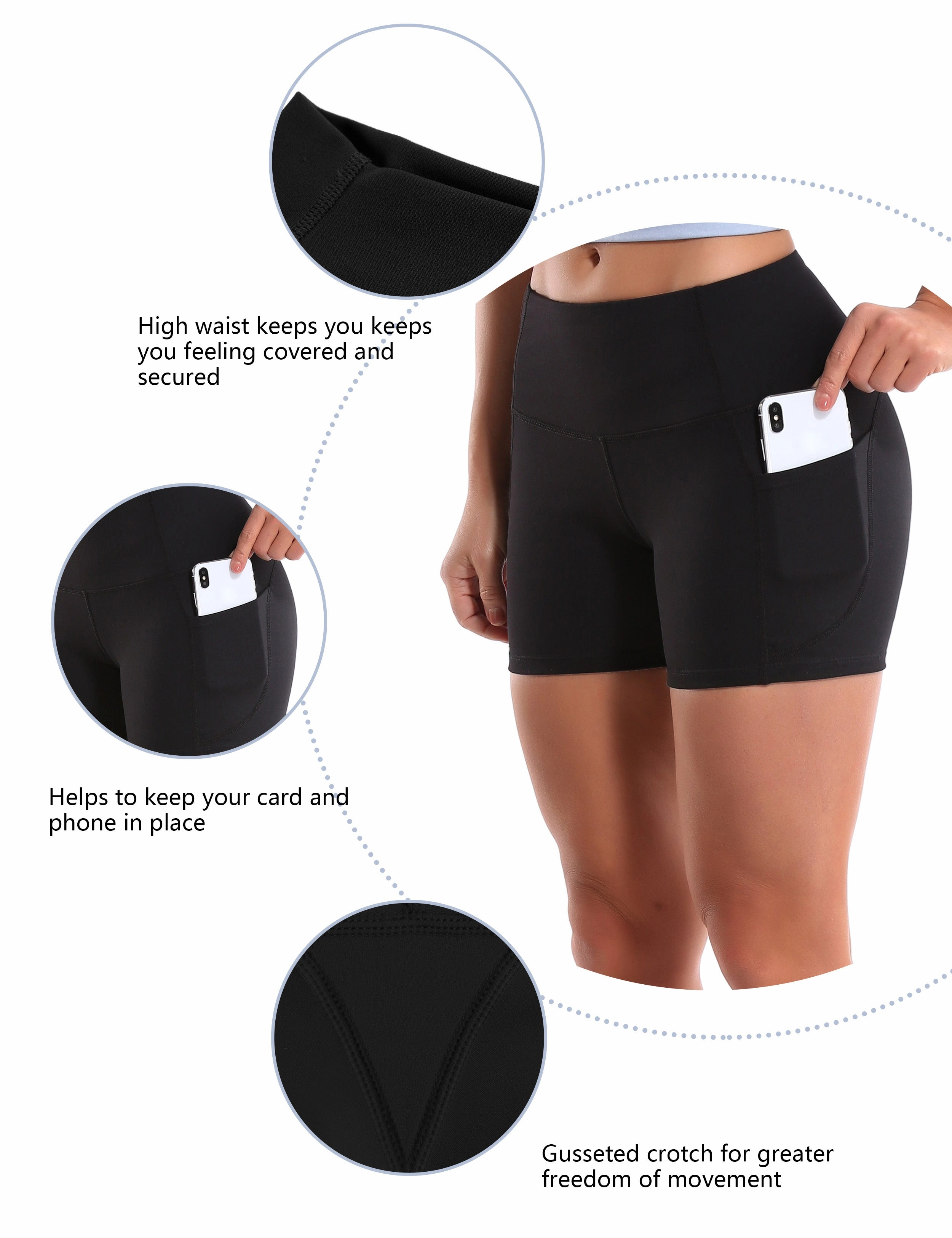 High Waist Side Pockets Gym Shorts black_Gym