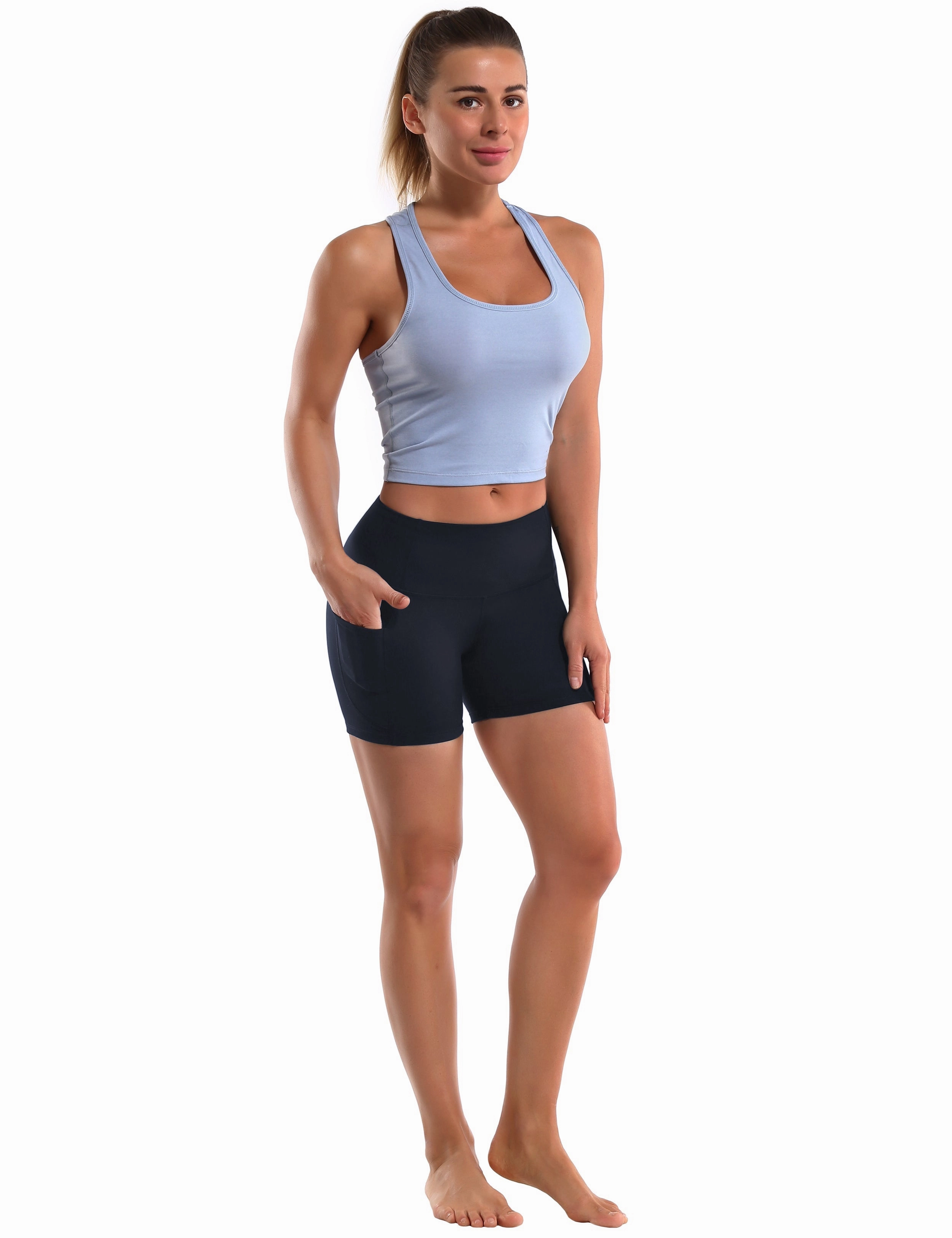 High Waist Side Pockets Gym Shorts darkblue_Gym