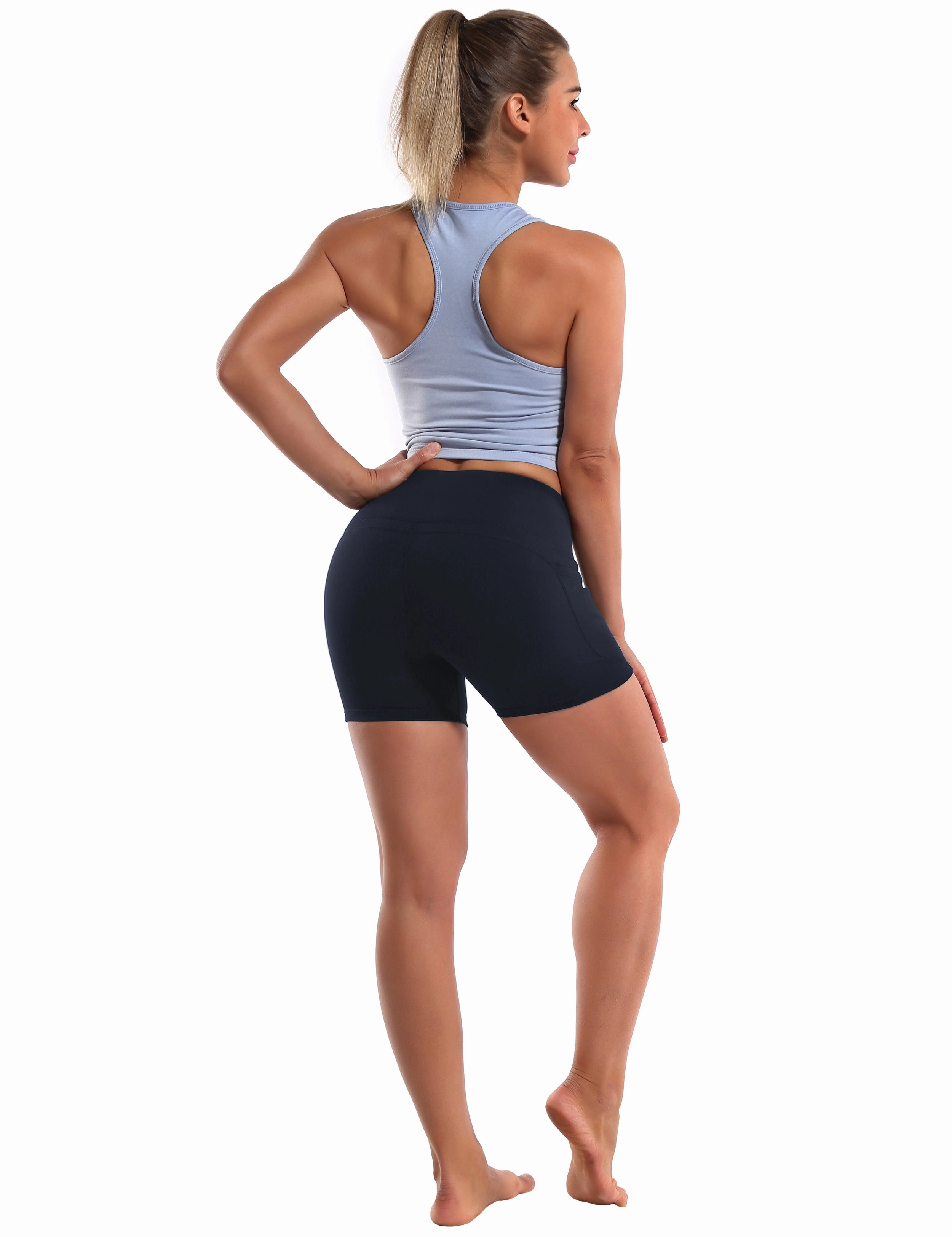 High Waist Side Pockets Gym Shorts darkblue_Gym