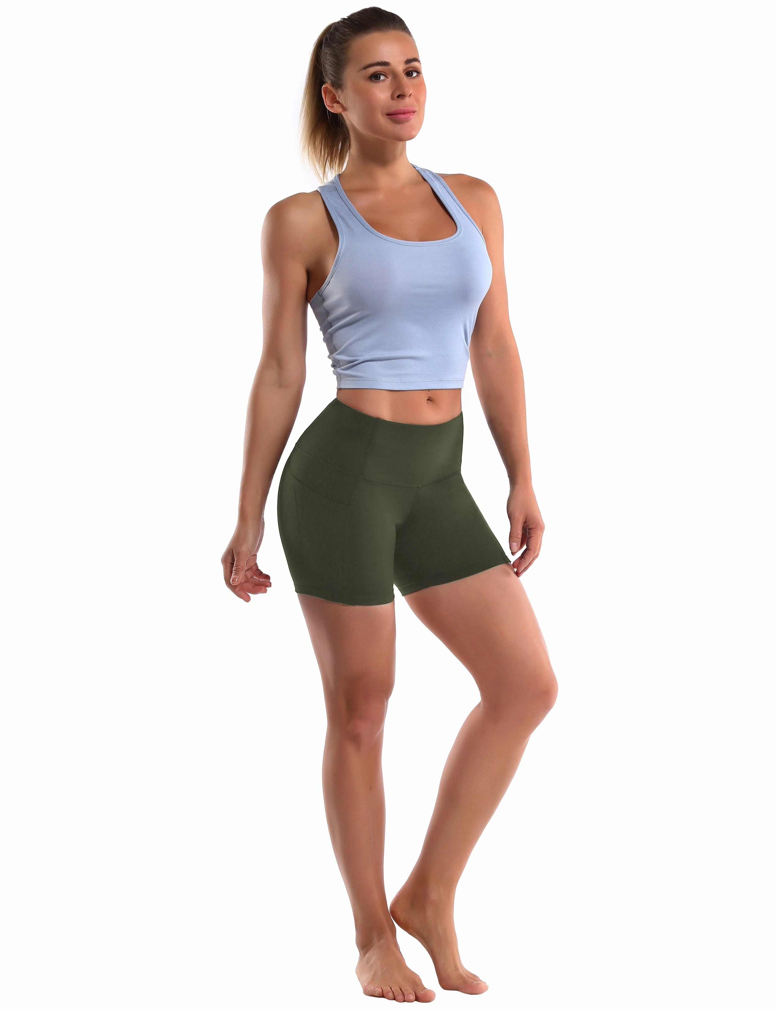 High Waist Side Pockets Gym Shorts green_Gym