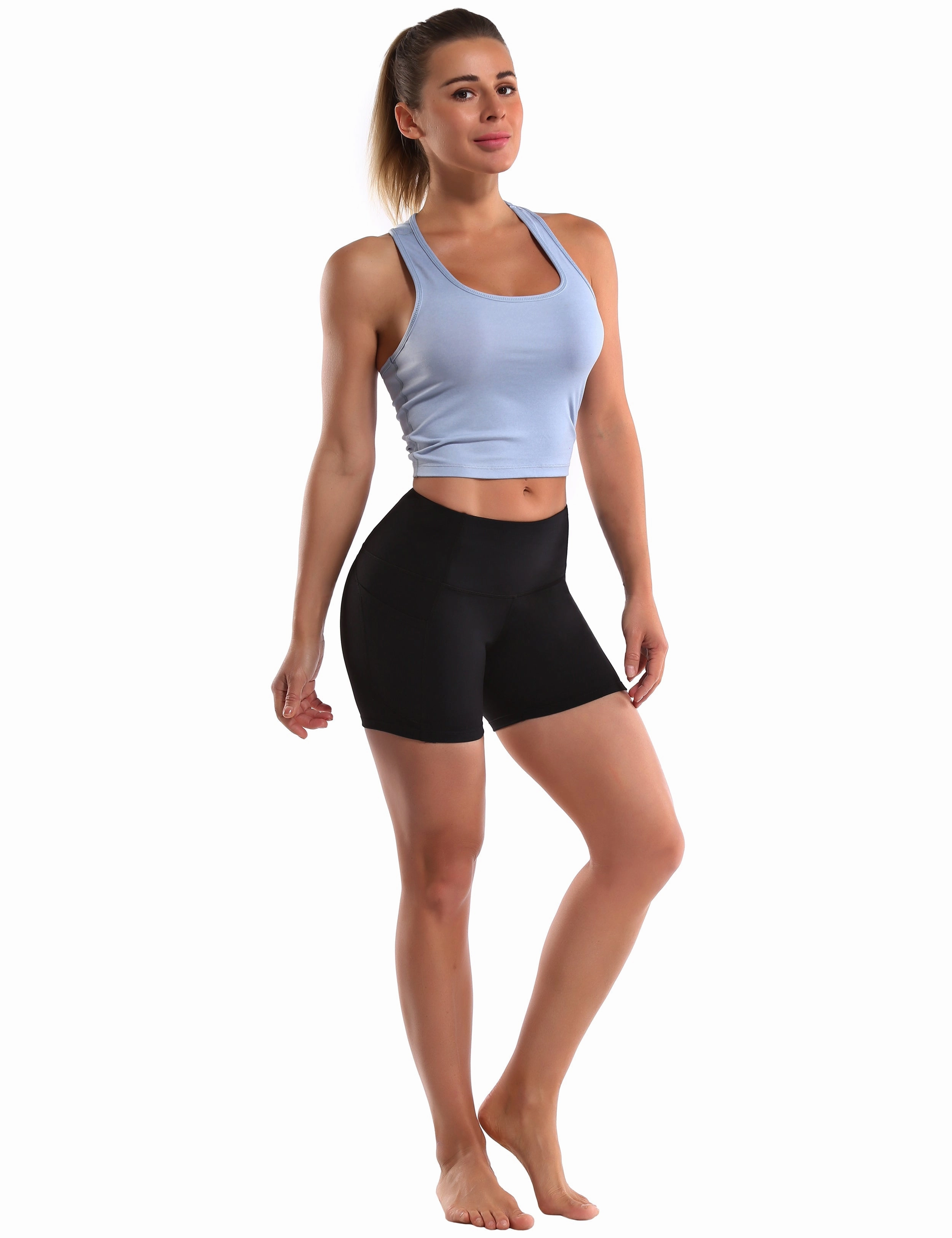 High Waist Side Pockets Tall Size Shorts black_Tall Size