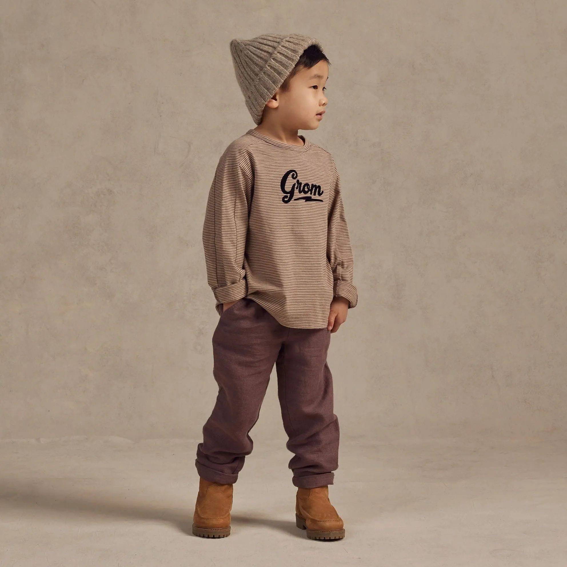 Long Sleeve Paneled Tee - Grom - Plum / Sand Stripe - FINAL SALE