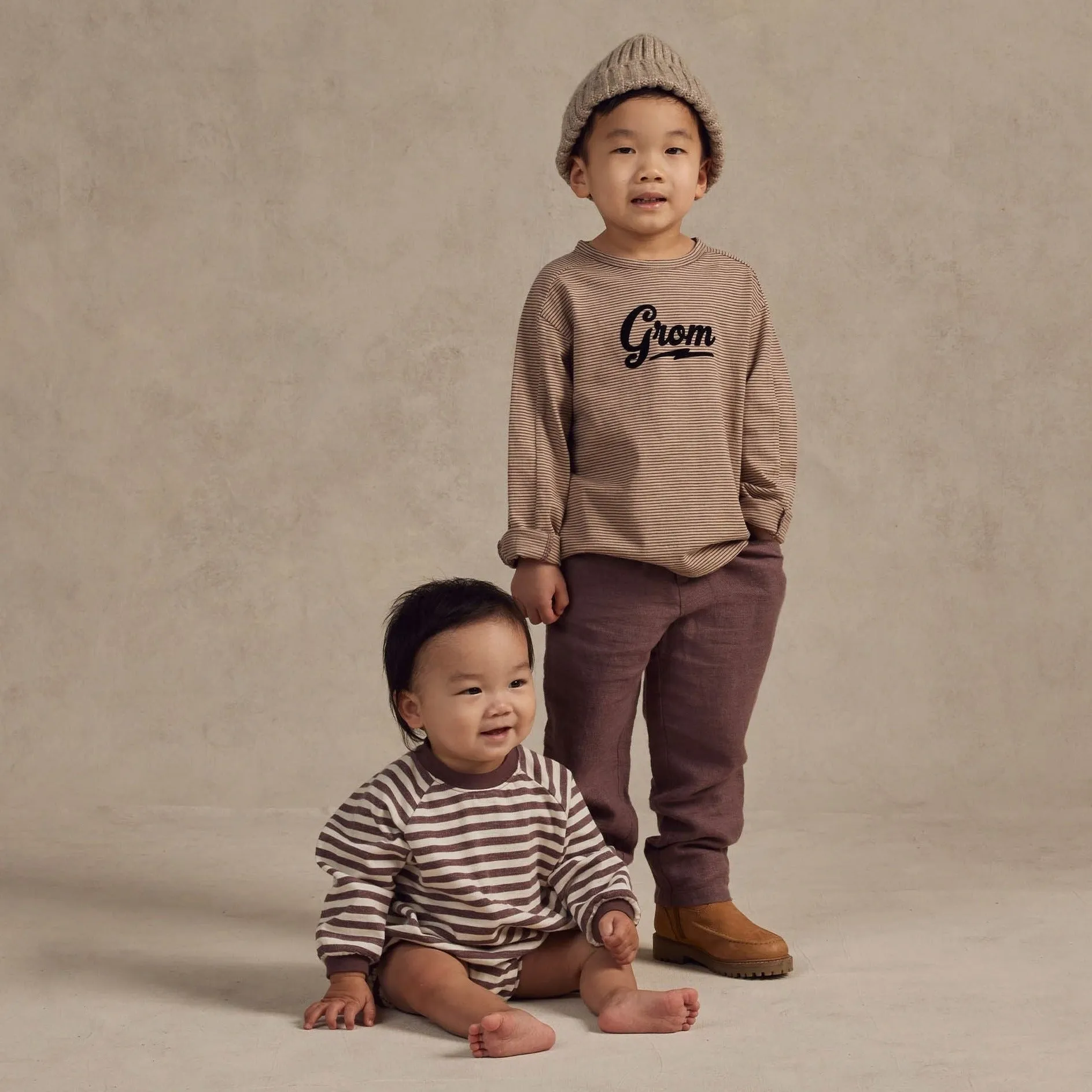 Long Sleeve Paneled Tee - Grom - Plum / Sand Stripe - FINAL SALE