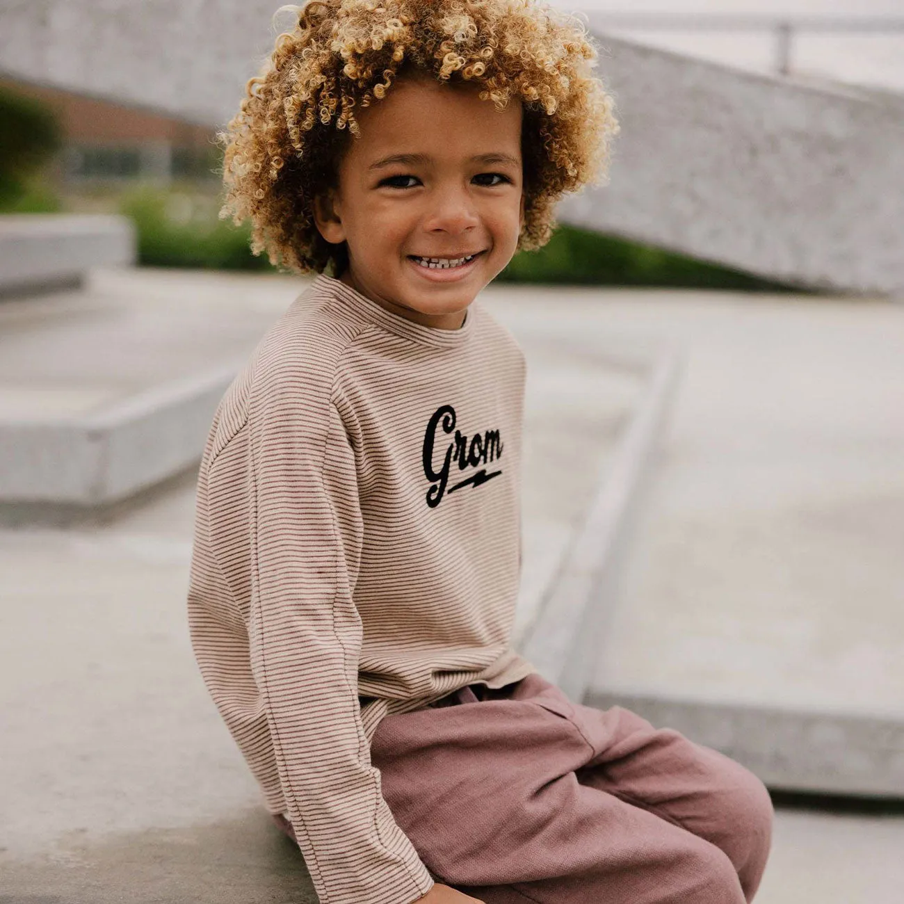 Long Sleeve Paneled Tee - Grom - Plum / Sand Stripe - FINAL SALE