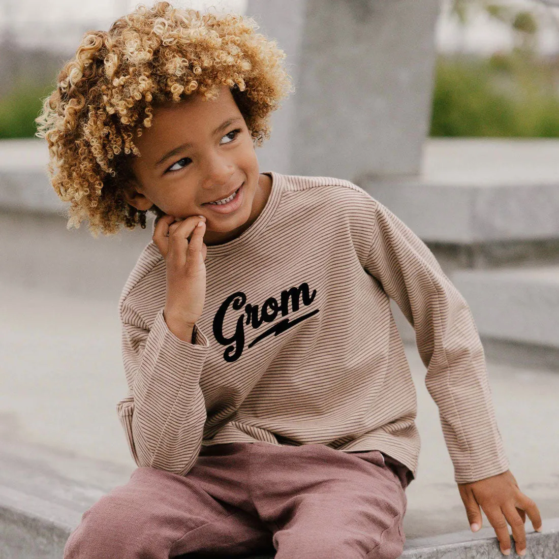 Long Sleeve Paneled Tee - Grom - Plum / Sand Stripe - FINAL SALE