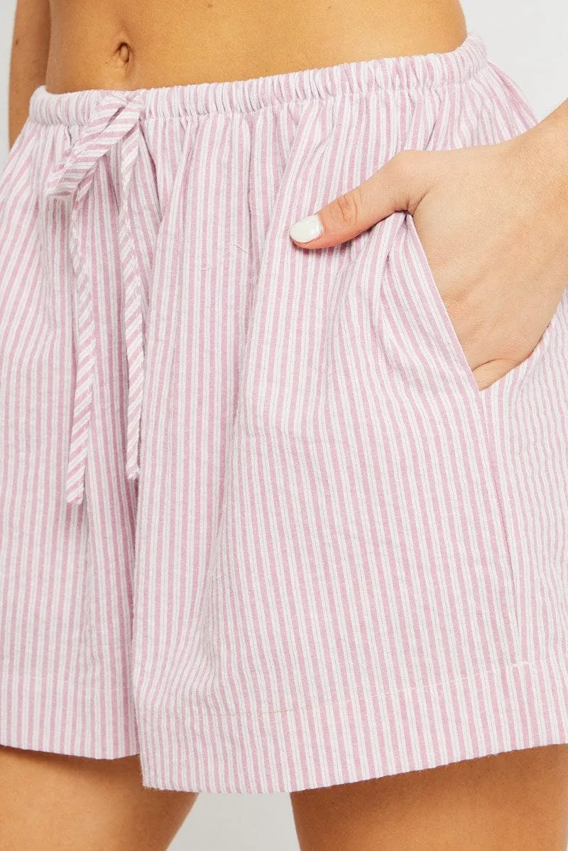 Pink Stripe Shorts Elasticated Waist
