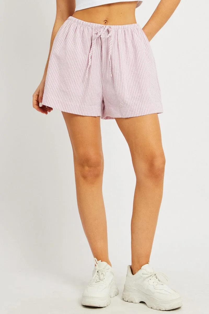 Pink Stripe Shorts Elasticated Waist