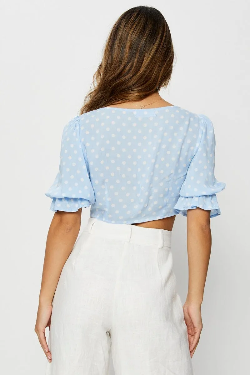 Polka Dot Crop Top Bustier Short Sleeve