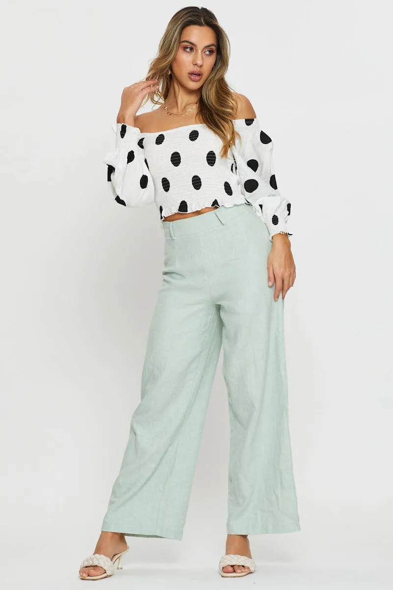 Polka Dot Crop Top Long Sleeve Off Shoulder