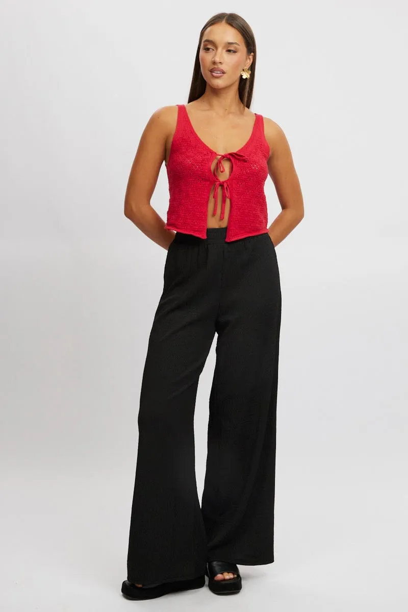 Red Crochet Knit Vest Tie Up