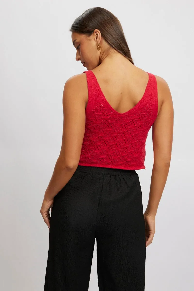 Red Crochet Knit Vest Tie Up