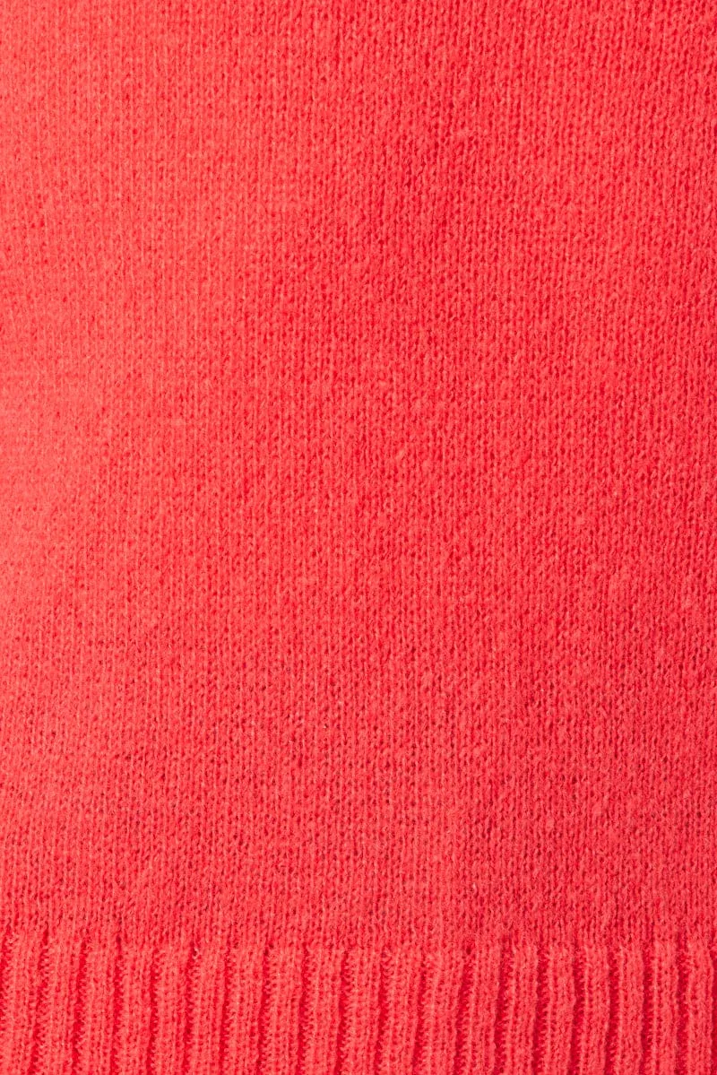 Red Knit Top Long Sleeve Off Shoulder