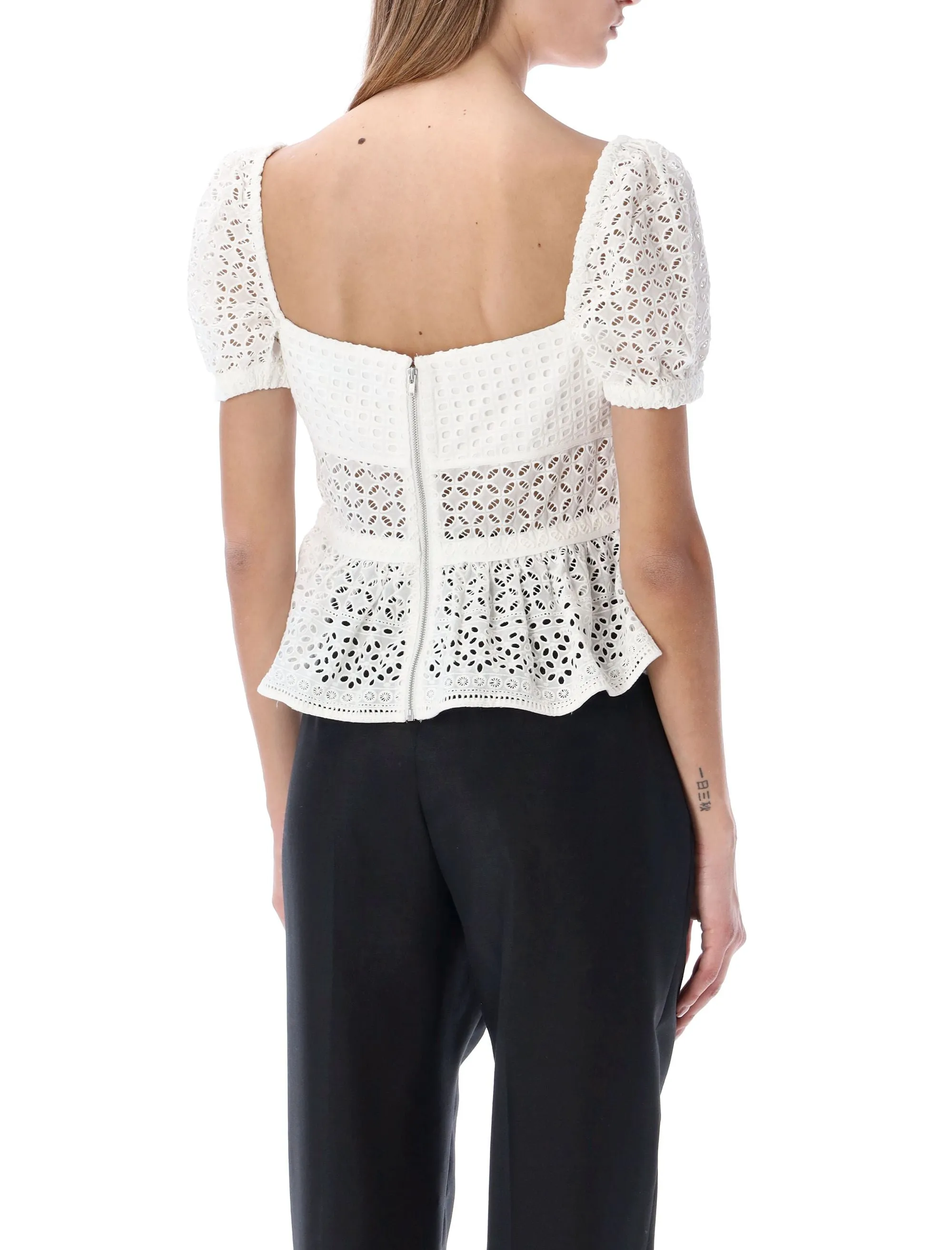 Self-Portrait Broderie Peplum Square-Neck Top