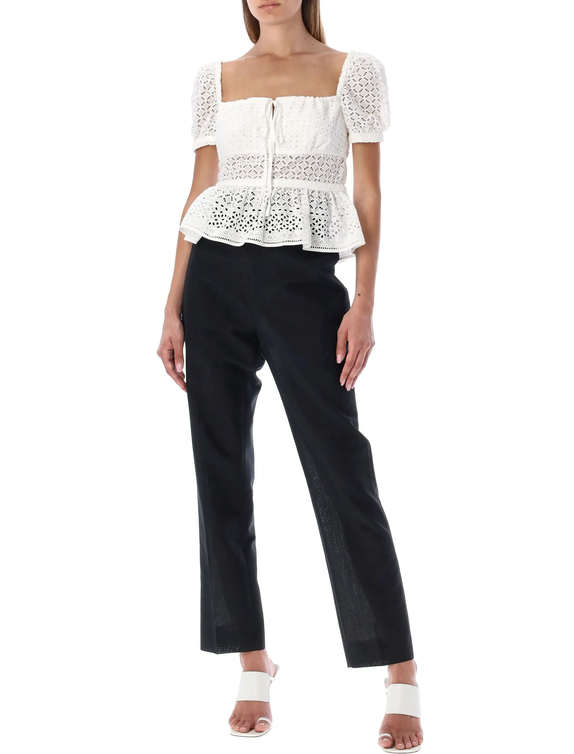 Self-Portrait Broderie Peplum Square-Neck Top