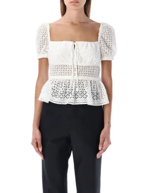 Self-Portrait Broderie Peplum Square-Neck Top