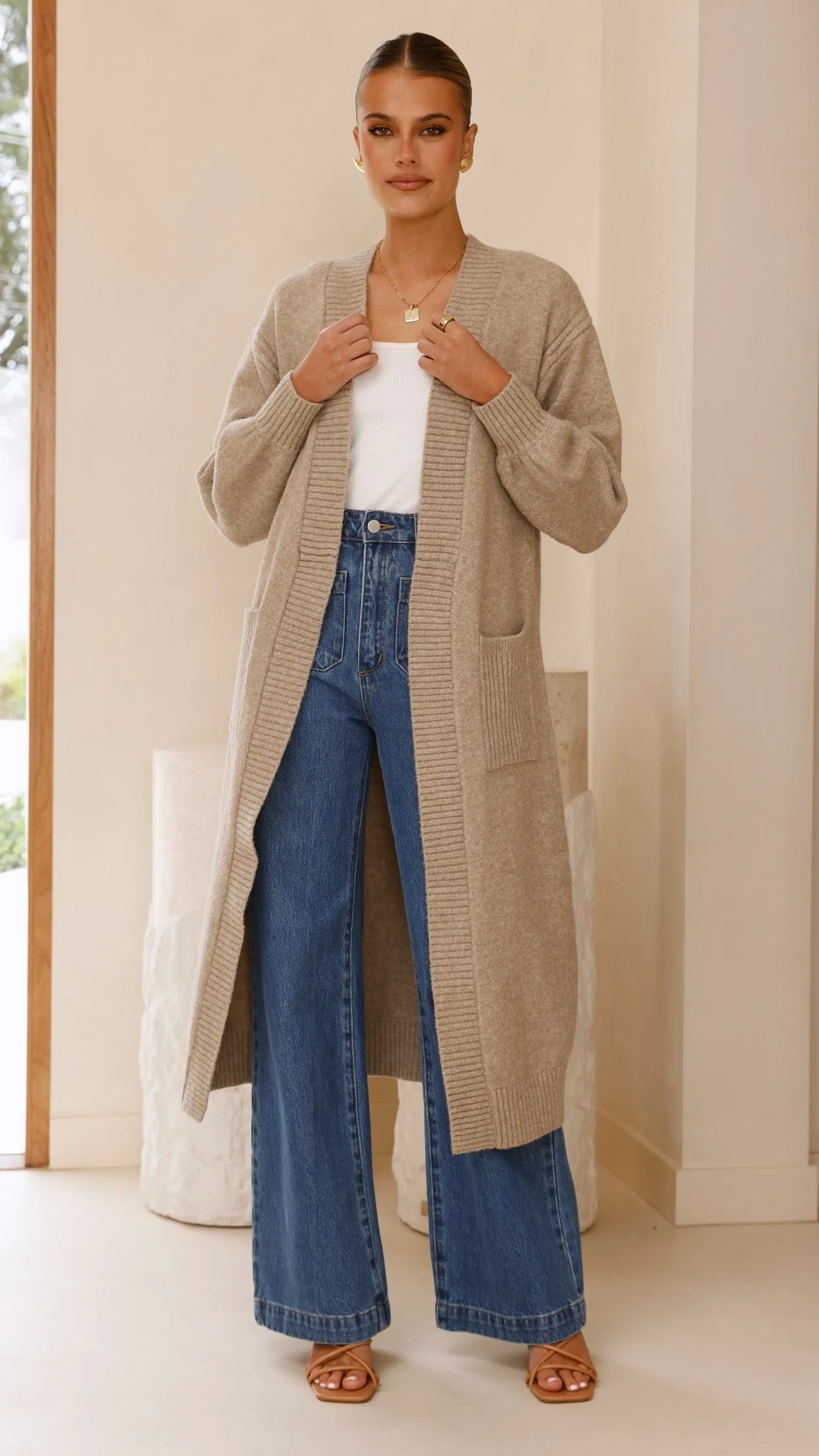 Sheera Longline Knit Cardigan - Oat