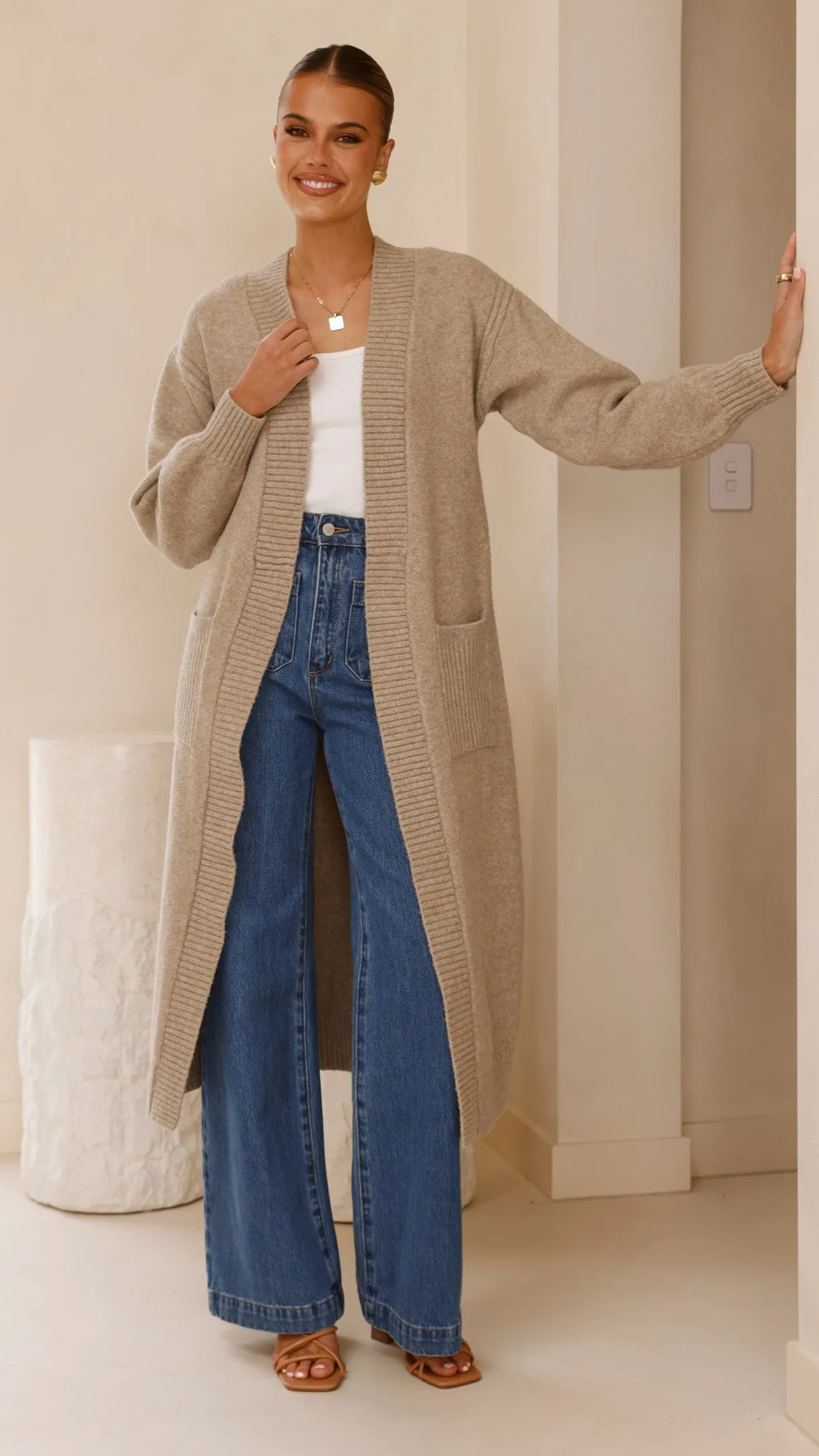 Sheera Longline Knit Cardigan - Oat