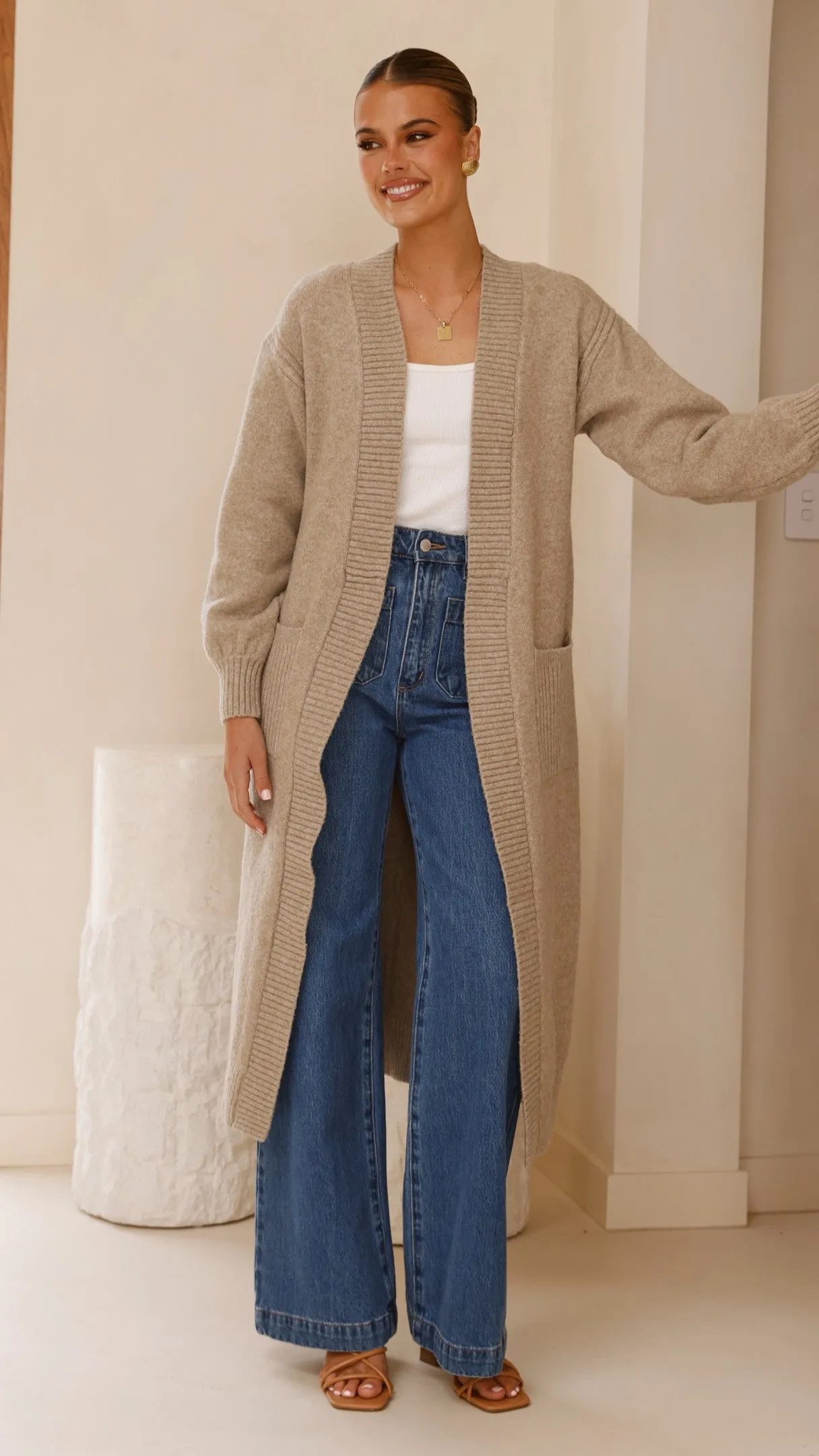 Sheera Longline Knit Cardigan - Oat