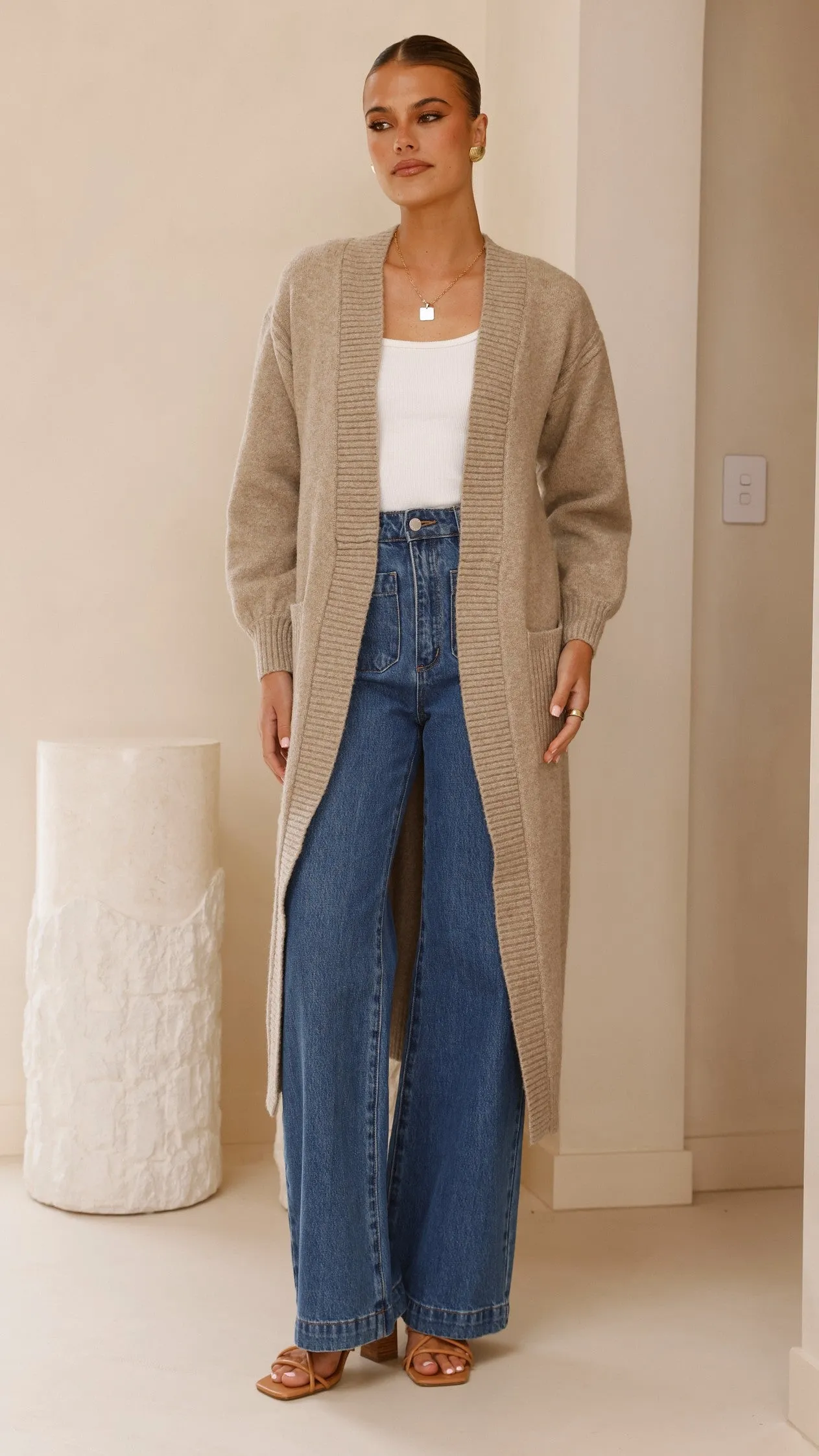 Sheera Longline Knit Cardigan - Oat