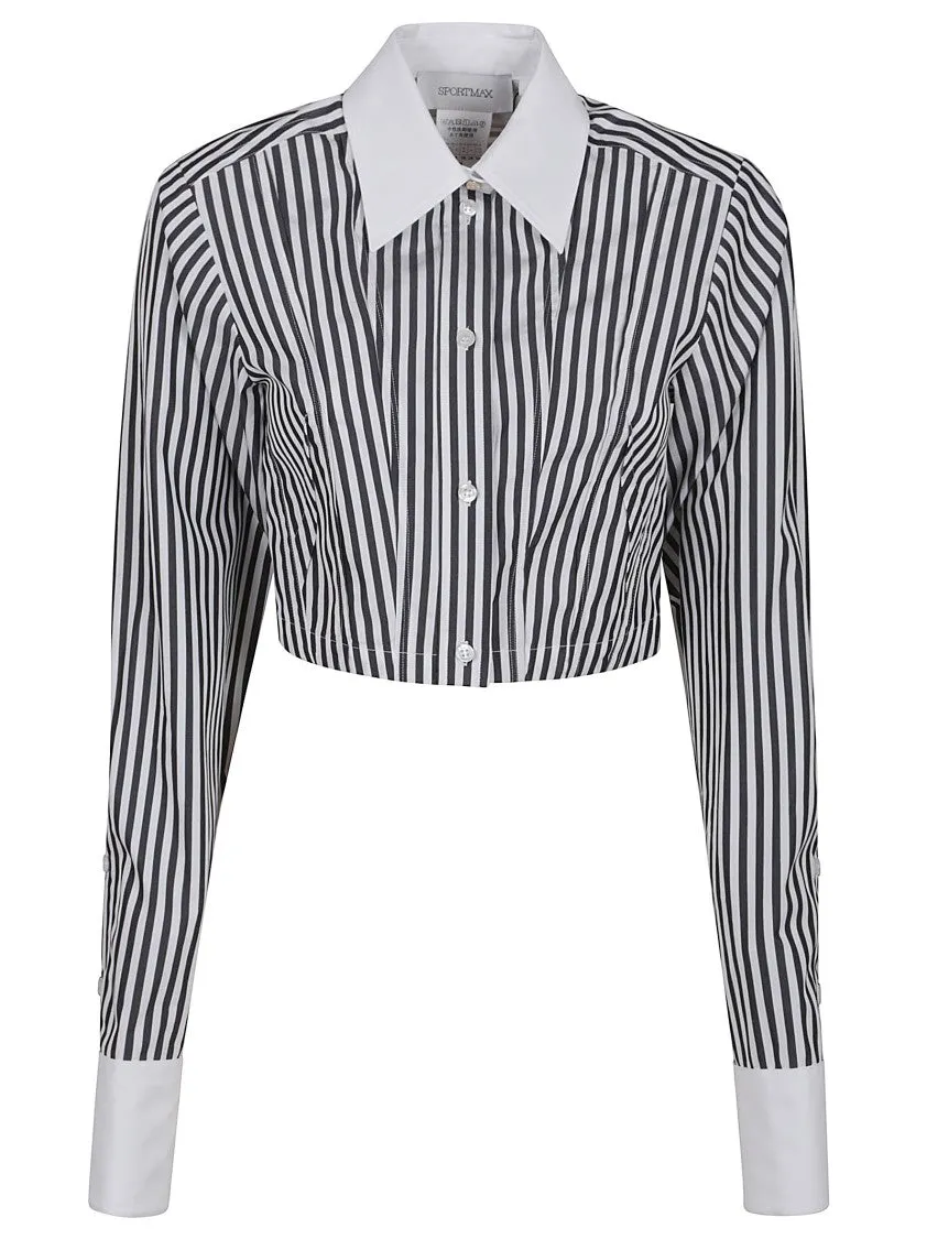 Short Striped Shirt With Classic White Spread Collar