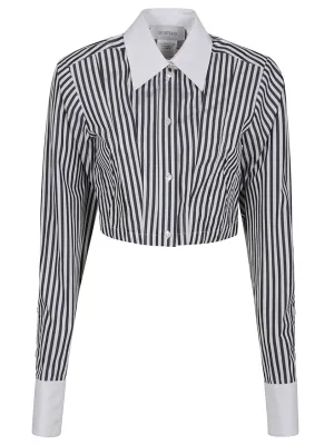 Short Striped Shirt With Classic White Spread Collar