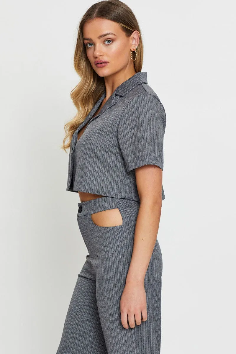 Stripe Wrap Top Short Sleeve Crop