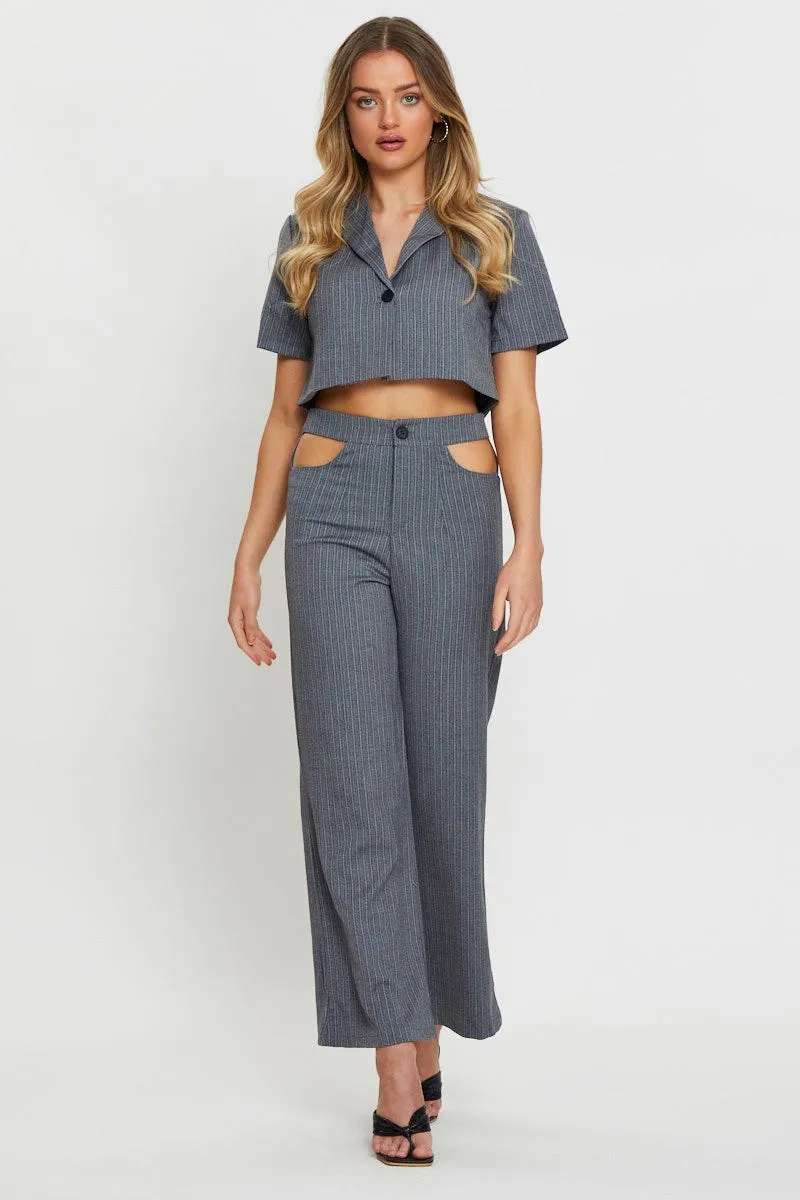 Stripe Wrap Top Short Sleeve Crop