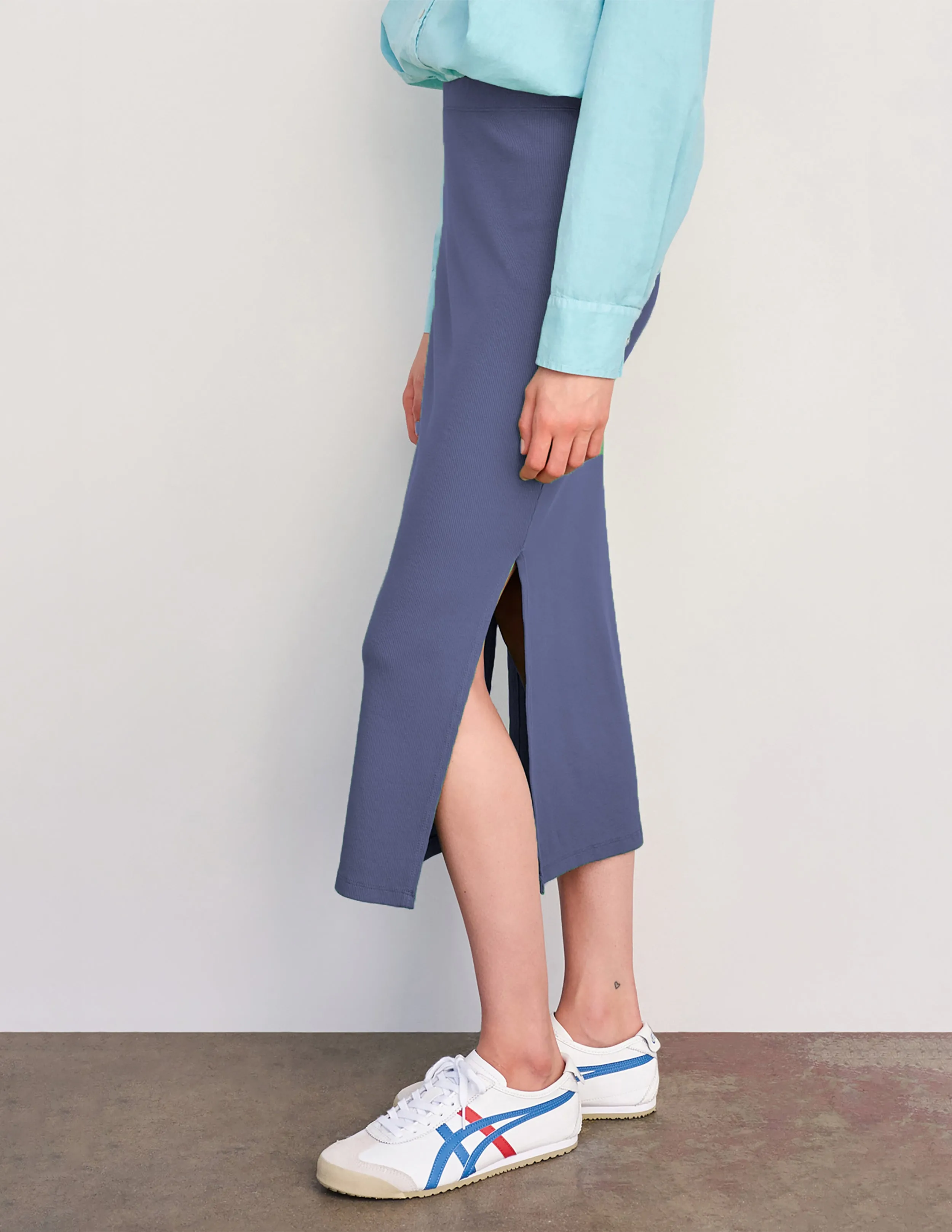 Sundry Long Skirt with Side Slits in Navy