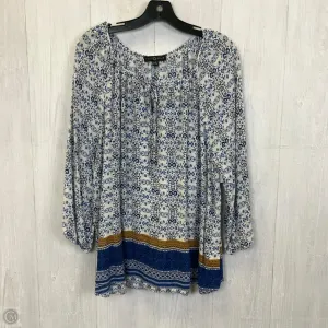 Top 3/4 Sleeve By Fred David In Blue & White, Size: 2x