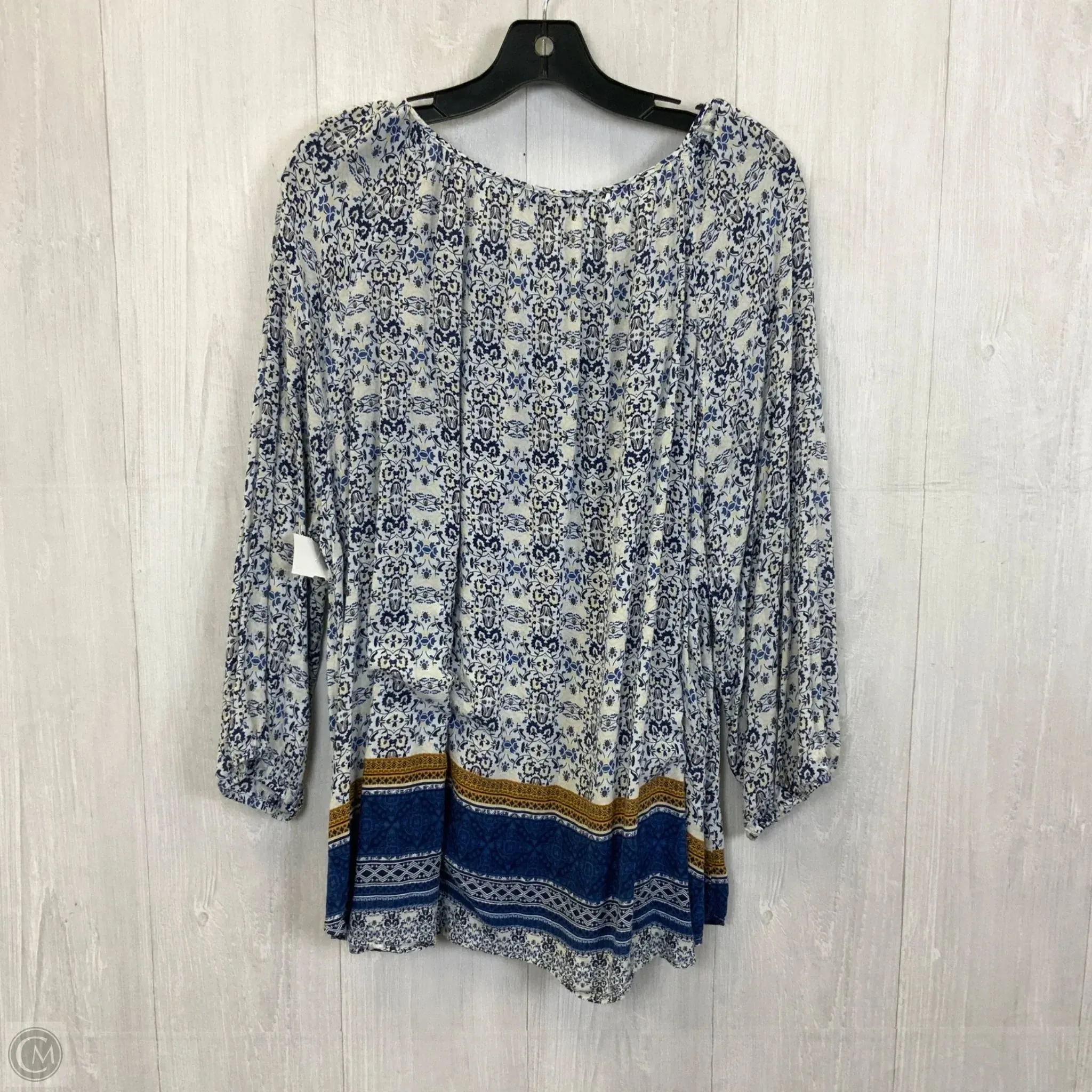 Top 3/4 Sleeve By Fred David In Blue & White, Size: 2x